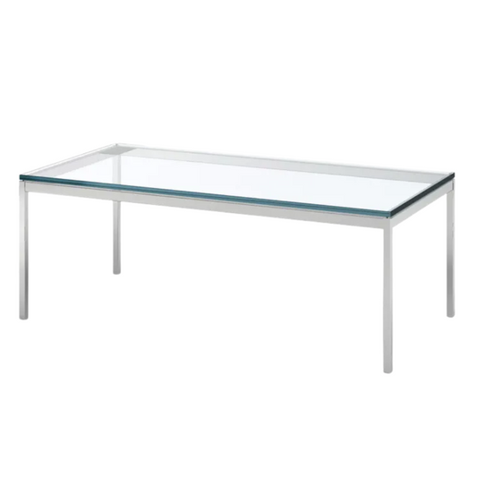 Florence Knoll Rectangular Glass Coffee Table with Polished Chrome Base and Glass Top
