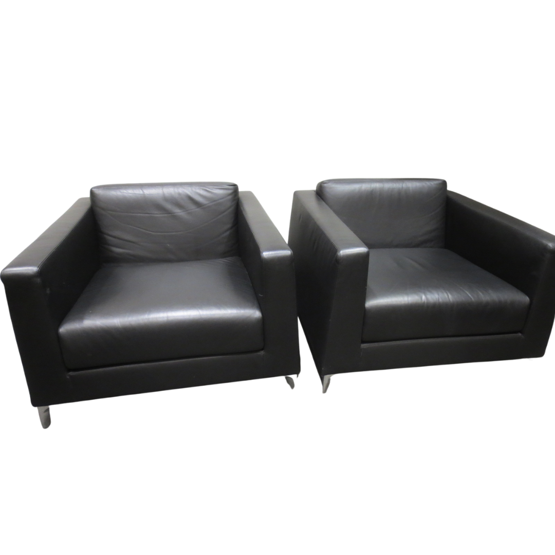 Bernhardt Design Calibra .02 Lounge Chair in Black Leather - A Pair