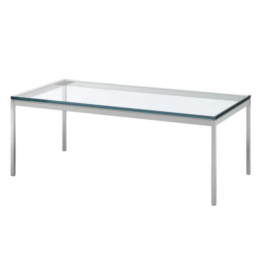 Florence Knoll Rectangular Coffee Table with Satin Chrome Base and Glass Top