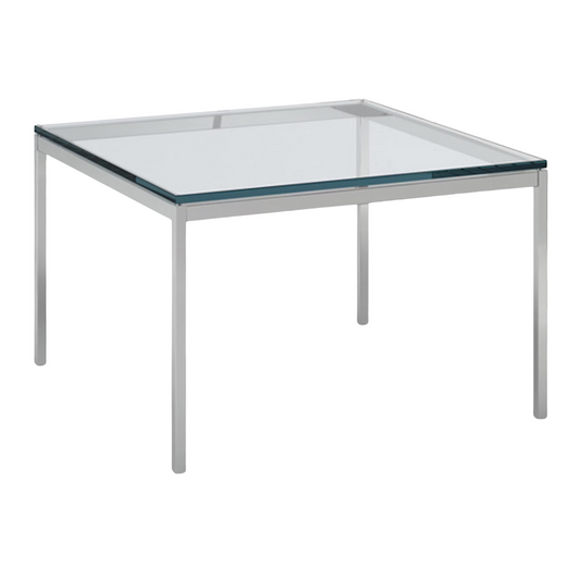 Florence Knoll 23-inch Square Coffee Table with Satin Chrome Base and Glass Top
