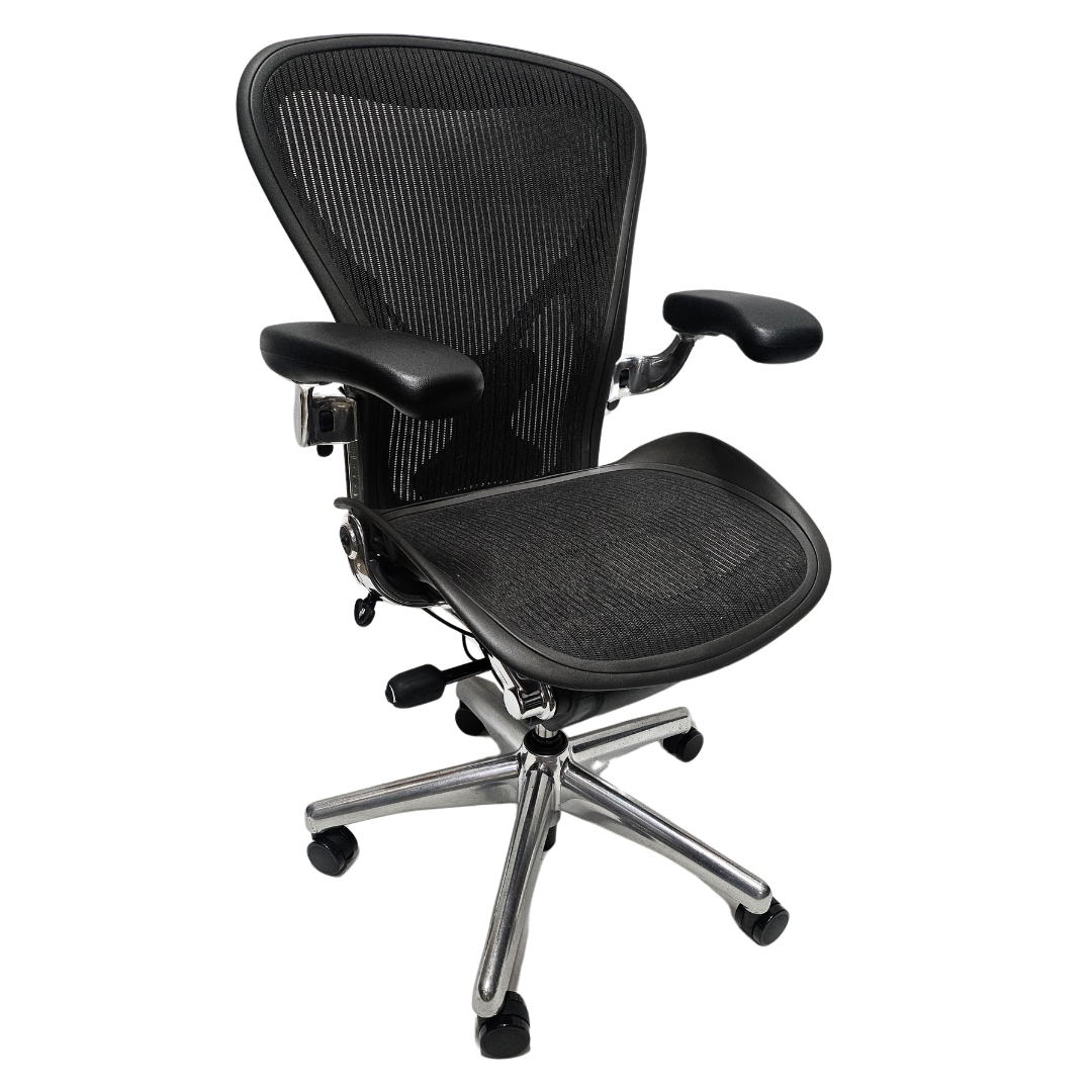 Herman Miller Classic Executive Aeron Chair with Polished Aluminum Frame and Base, Size B, with PostureFit