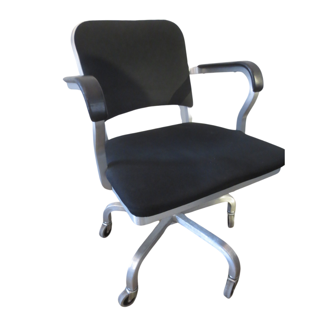 Emeco Navy Officers Swivel Armchair in Black Fabric