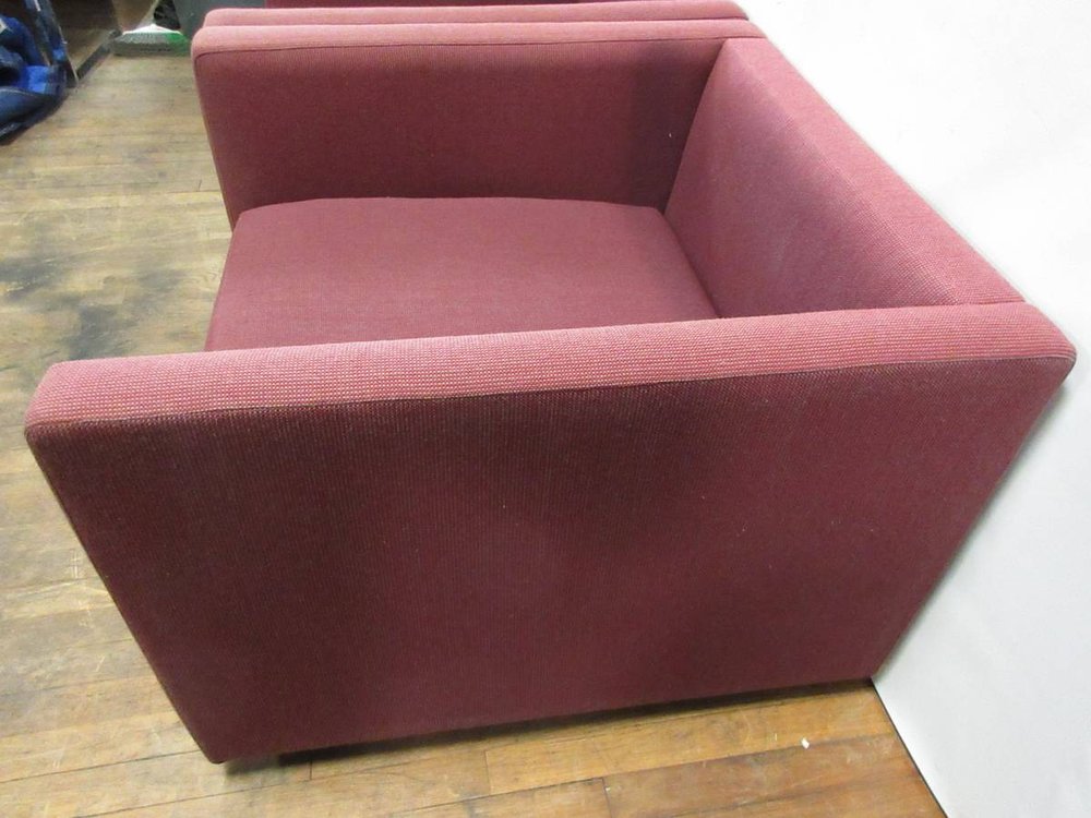 Knoll Pfister Lounge Chairs in Red Fabric - A Pair - Bygone Icons