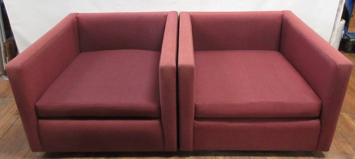 Knoll Pfister Lounge Chairs in Red Fabric - A Pair - Bygone Icons