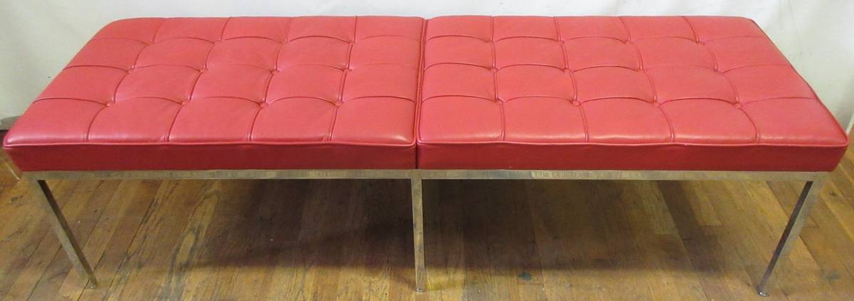 Florence Knoll 3-Seat Bench in Red Leather (Original) - Bygone Icons