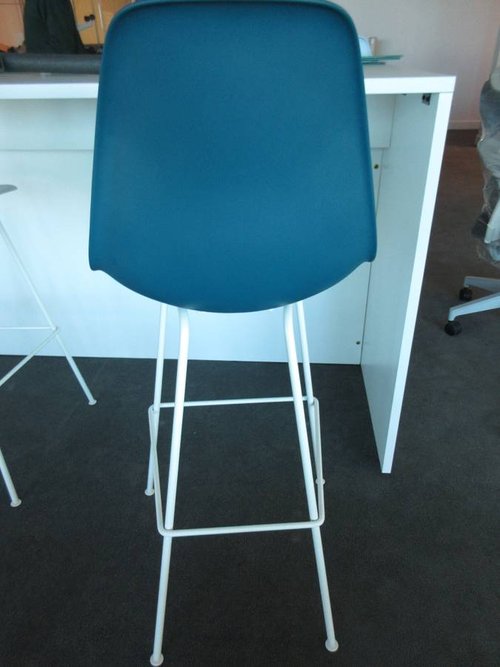 Herman Miller Eames Plastic Molded Bar Stool in Peacock Blue - Bygone Icons