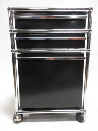 USM Haller Rolling Nightstand / Pedestal File Cabinet 3-Drawer in Black - Bygone Icons