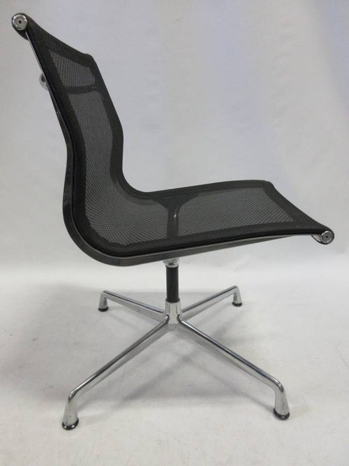 Herman Miller Eames Aluminum Group Side Chair in Black Mesh - Bygone Icons