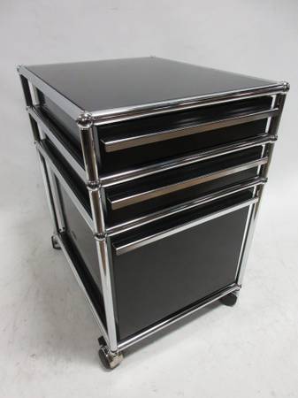 USM Haller Rolling Nightstand / Pedestal File Cabinet 3-Drawer in Black - Bygone Icons