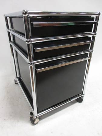 USM Haller Rolling Nightstand / Pedestal File Cabinet 3-Drawer in Black - Bygone Icons