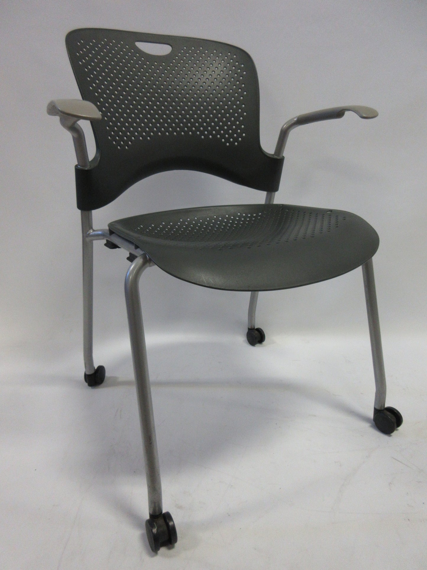 Herman Miller Caper Armchair in Grey with Plastic Seat and Wheels