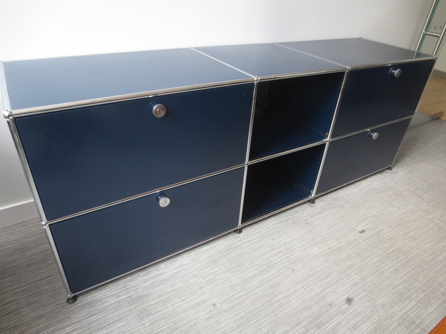 USM Haller Cabinet / Console 3x2 with 4 Drawers and 2 Shelves in Steel Blue