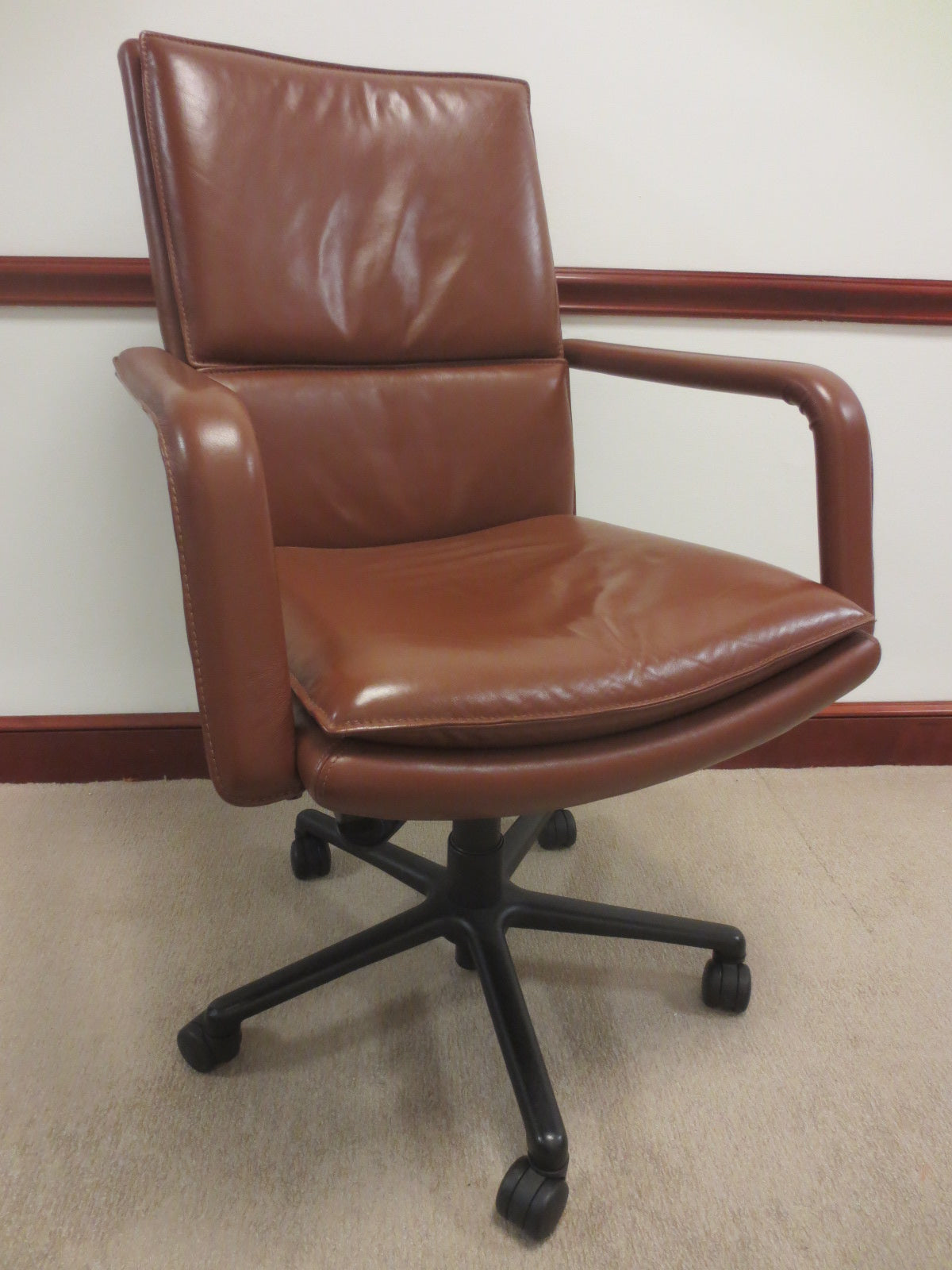 Keilhauer Elite 597 MidBack Executive Office Chair in Caramel Brown Leather