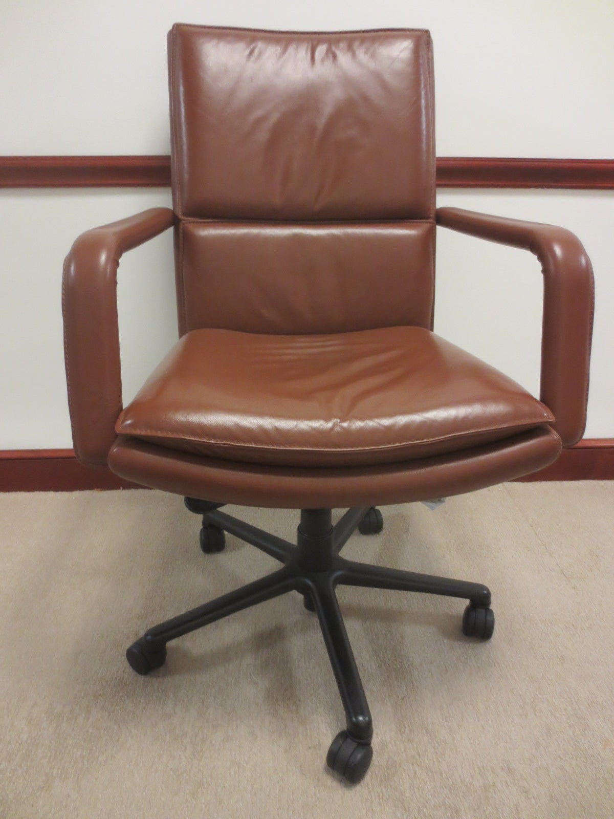 Keilhauer Elite 597 MidBack Executive Office Chair in Caramel Brown Leather