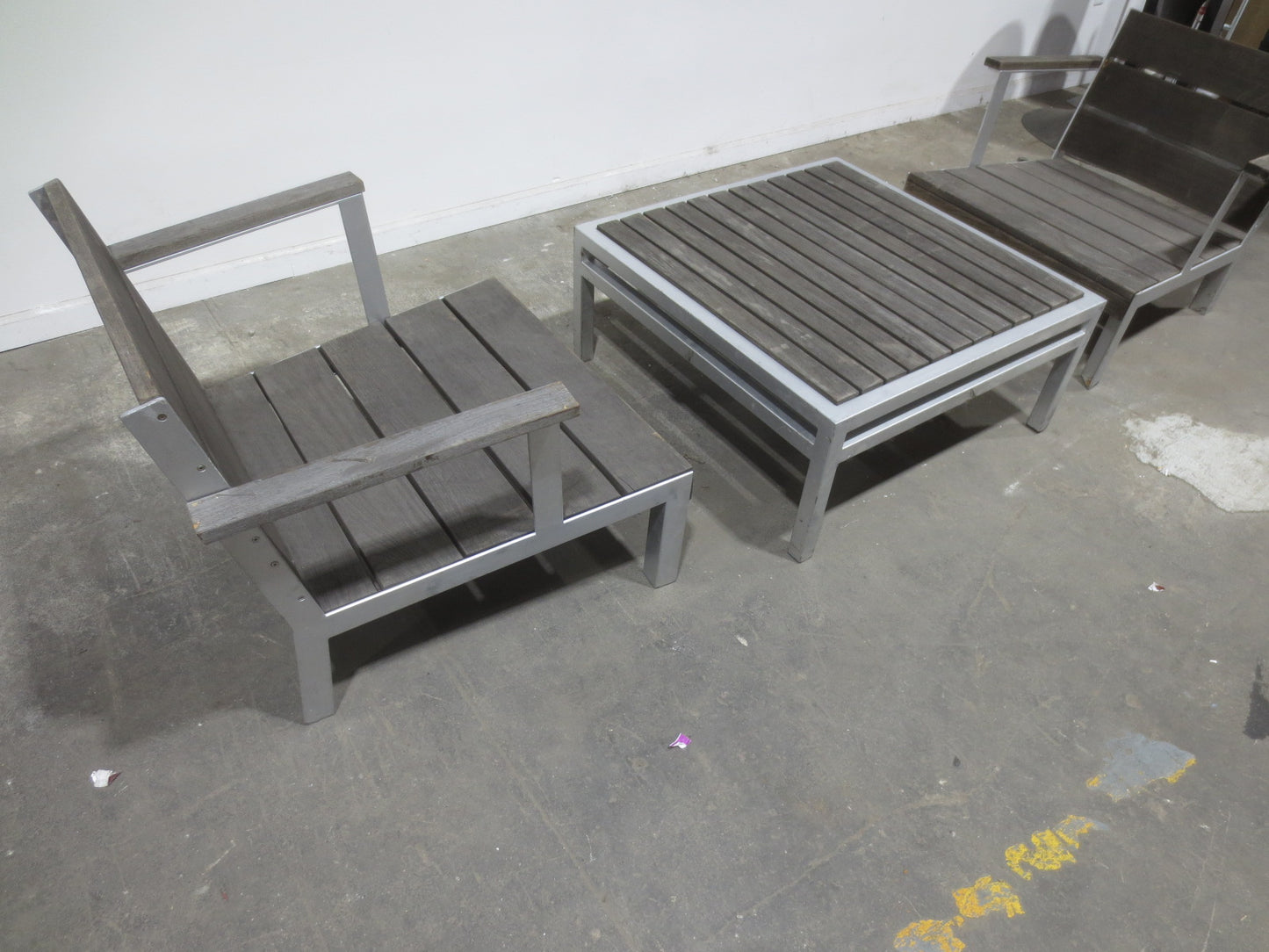 Modern Outdoor Etra Square Coffee Table and 2 Club Chairs