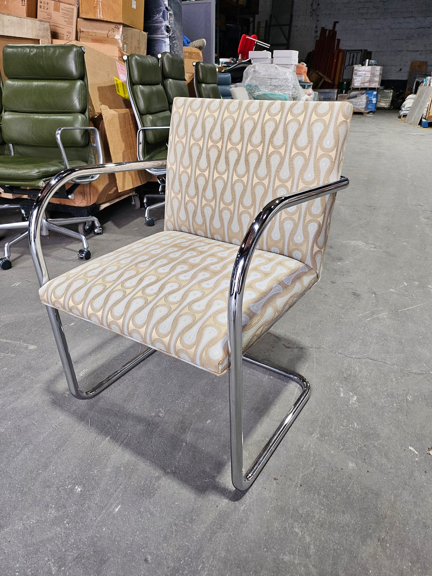 Knoll BRNO Chair in Gold Patterned Fabric - Set of Four