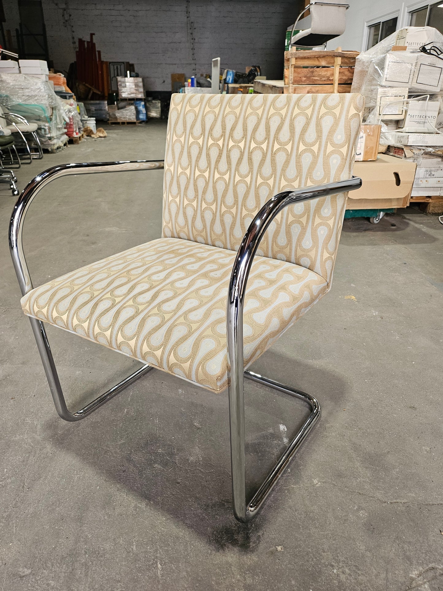 Knoll BRNO Chair in Gold Patterned Fabric - Set of Four