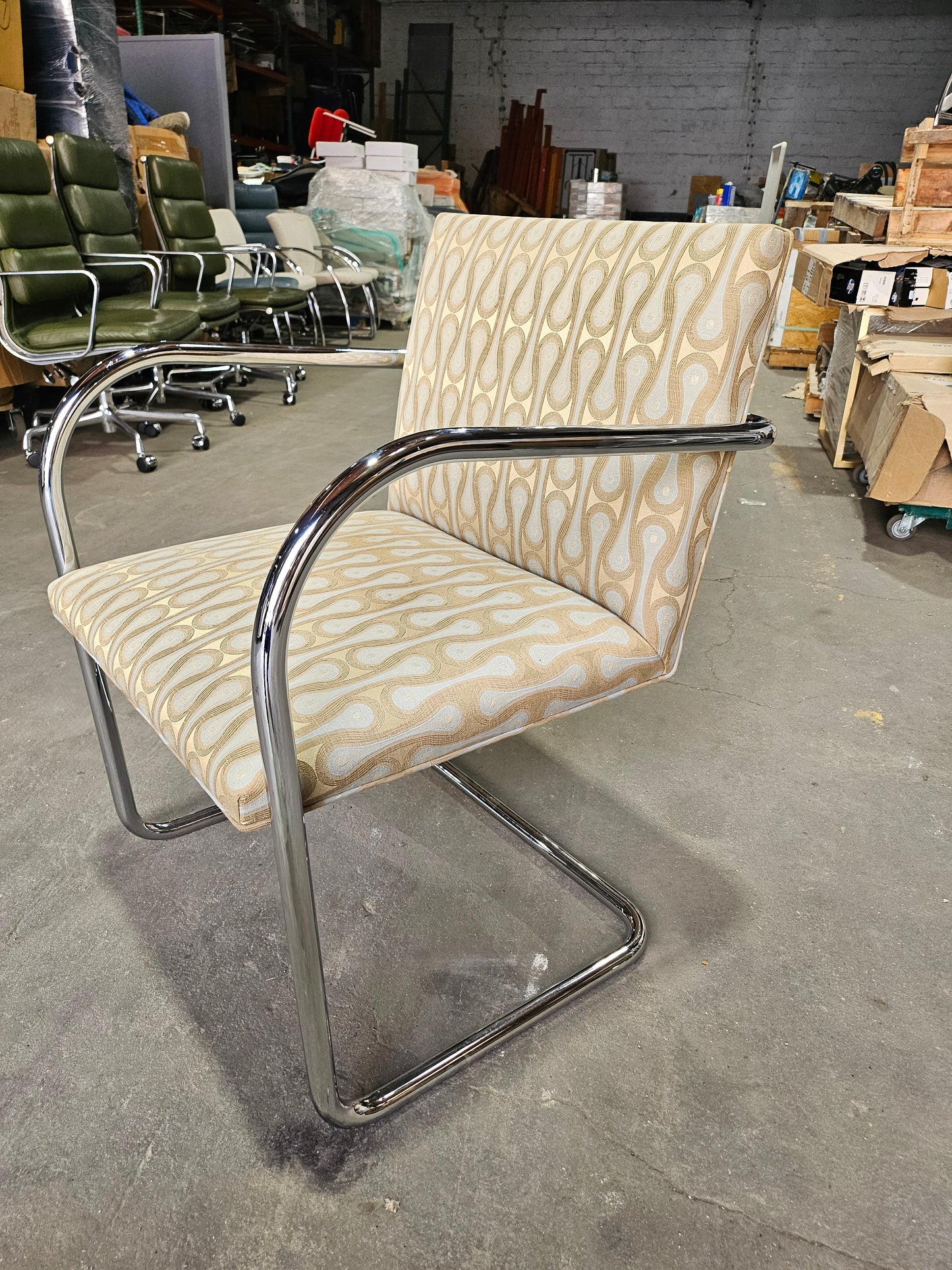 Knoll BRNO Chair in Gold Patterned Fabric - Set of Four