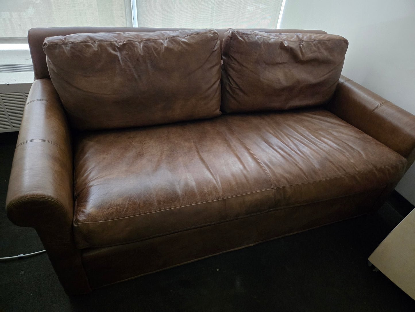 Restoration Hardware Belgian Petite Roll Arm Leather Sofa