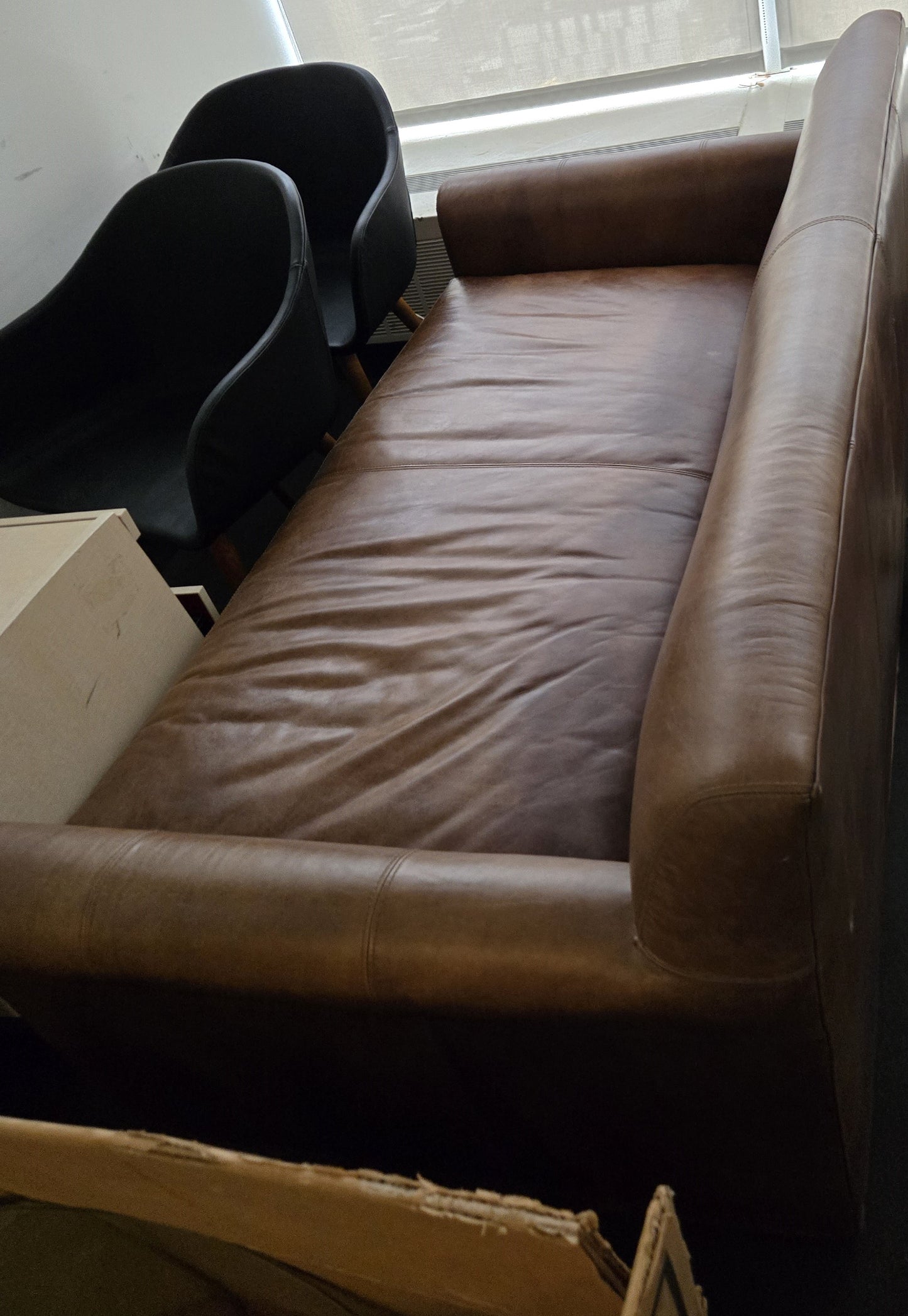 Restoration Hardware Belgian Petite Roll Arm Leather Sofa