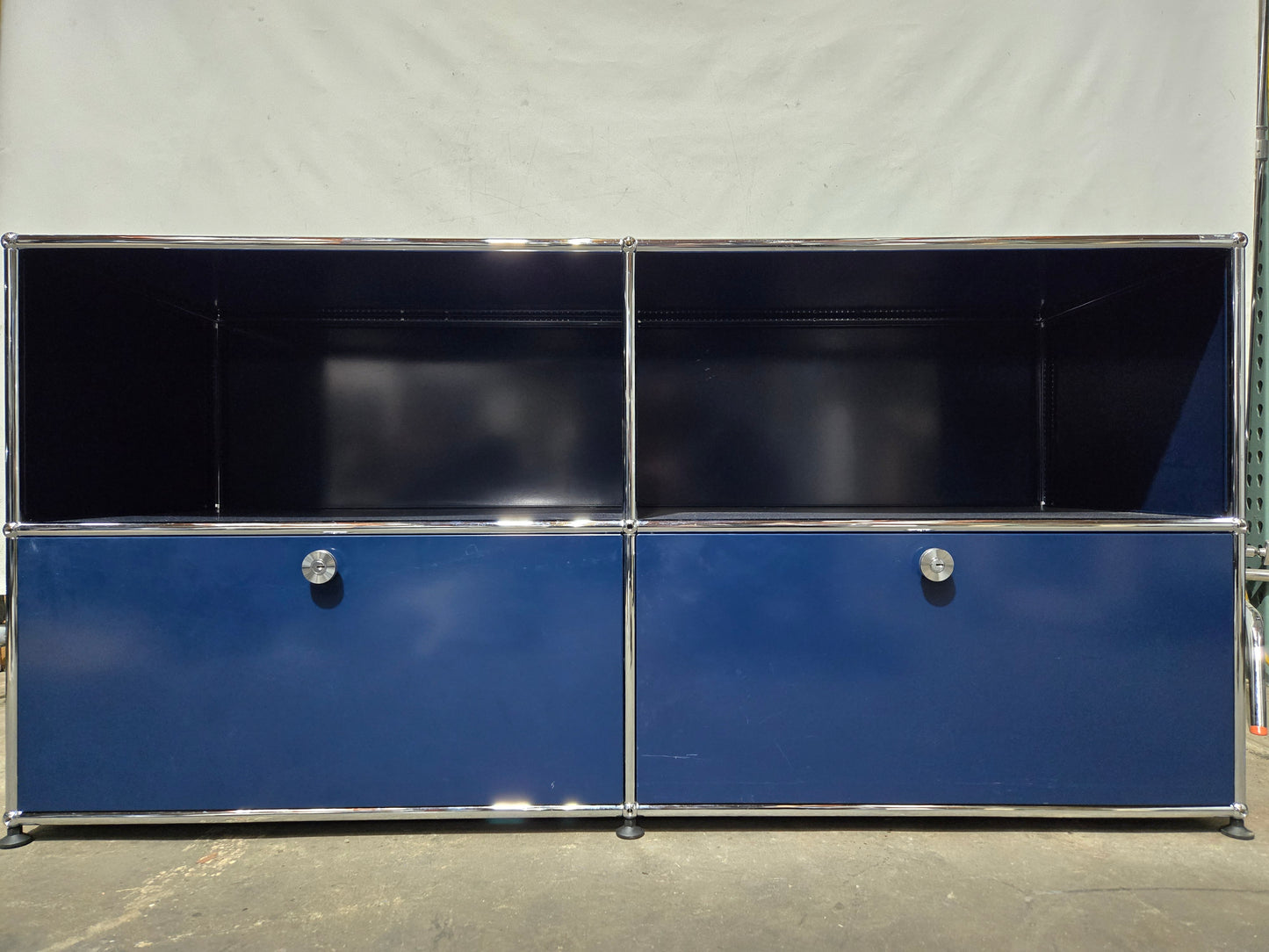 USM Haller Cabinet / Dresser 2x2 with 2 Drawers and 2 Shelves in Steel Blue