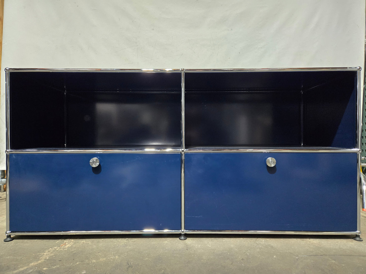 USM Haller Cabinet / Dresser 2x2 with 2 Drawers and 2 Shelves in Steel Blue