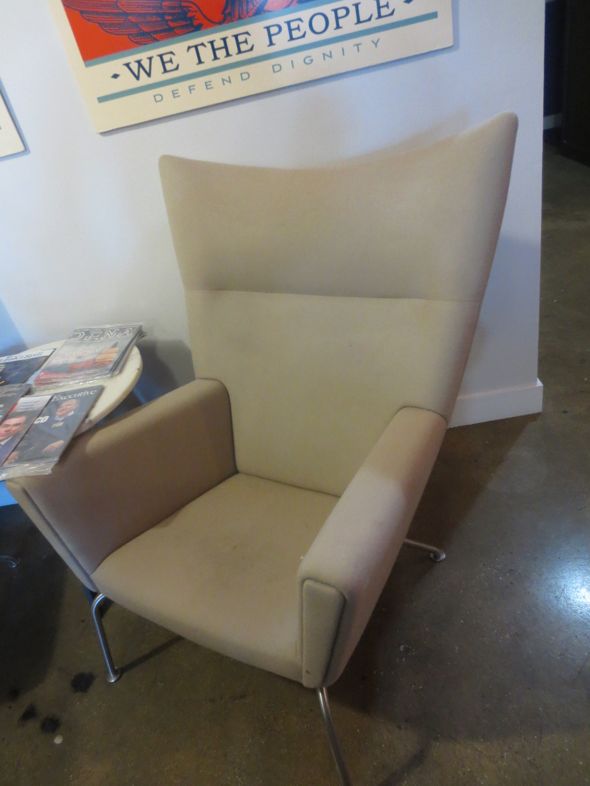 Carl Hansen & Son CH445 Wing Lounge Chair in Beige Fabric