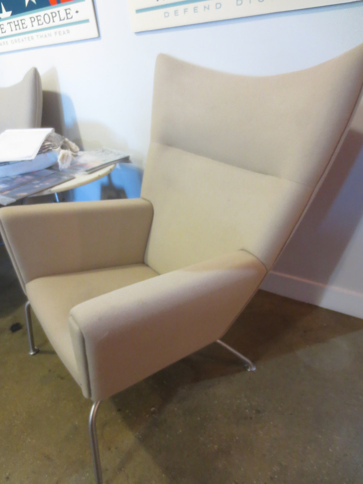 Carl Hansen & Son CH445 Wing Lounge Chair in Beige Fabric