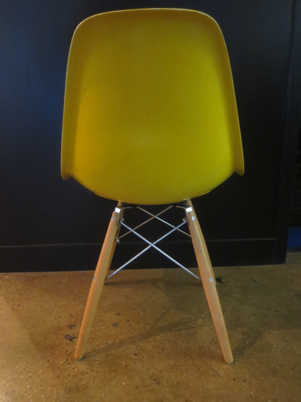 Modernica Case Study (Eames-Style) Fiberglass Side Chair in Yellow with Dowel Legs