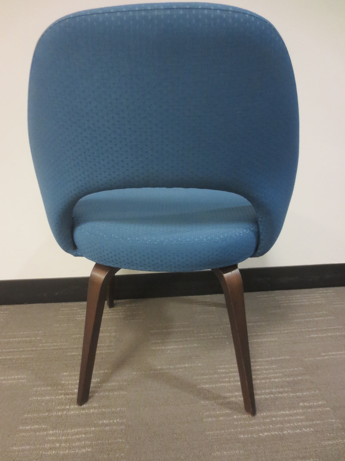 Knoll Saarinen Executive Side Chair with Wood Legs in Blue Fabric