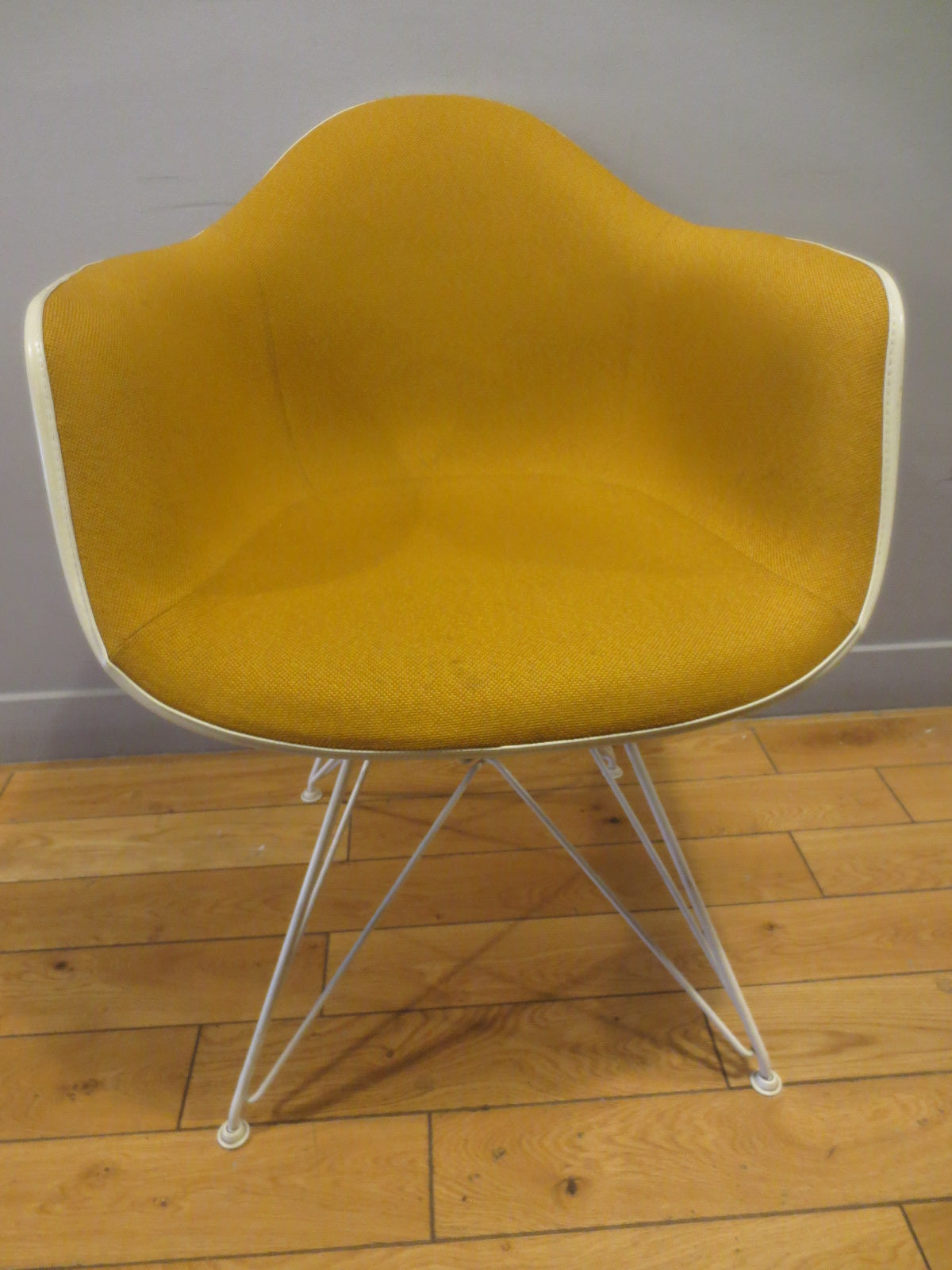 Herman Miller Eames Molded Armchair with Eiffel Legs in Yellow Fabric