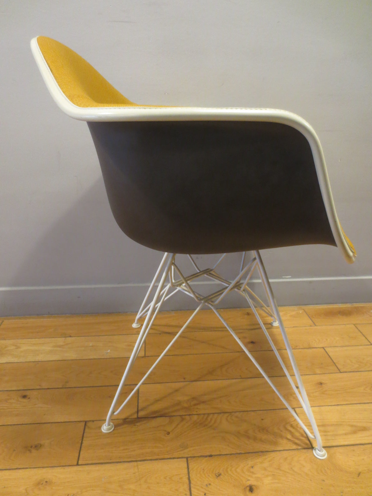 Herman Miller Eames Molded Armchair with Eiffel Legs in Yellow Fabric