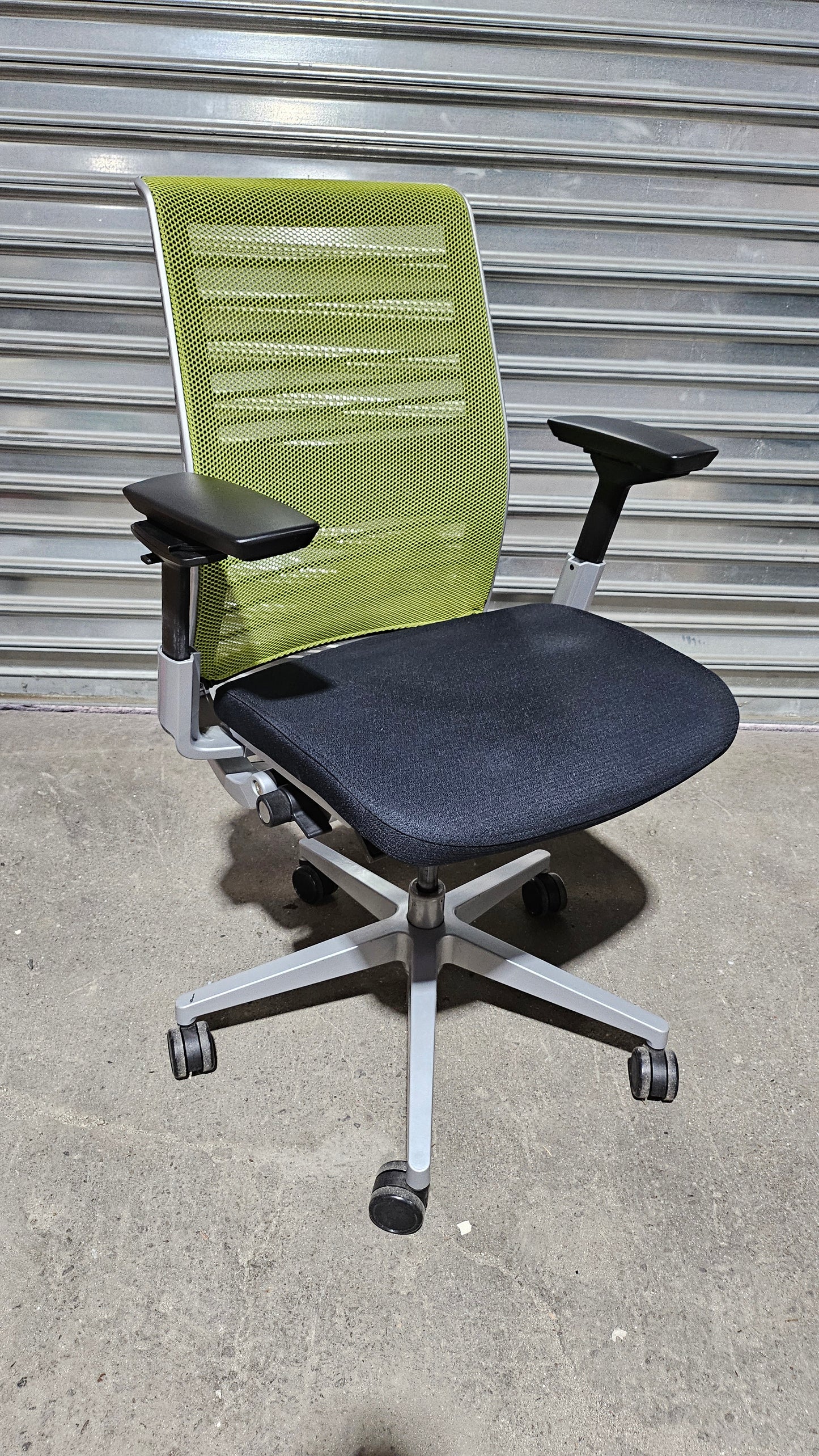 Steelcase Think V2 Chair in Green Back and Black Fabric Seat