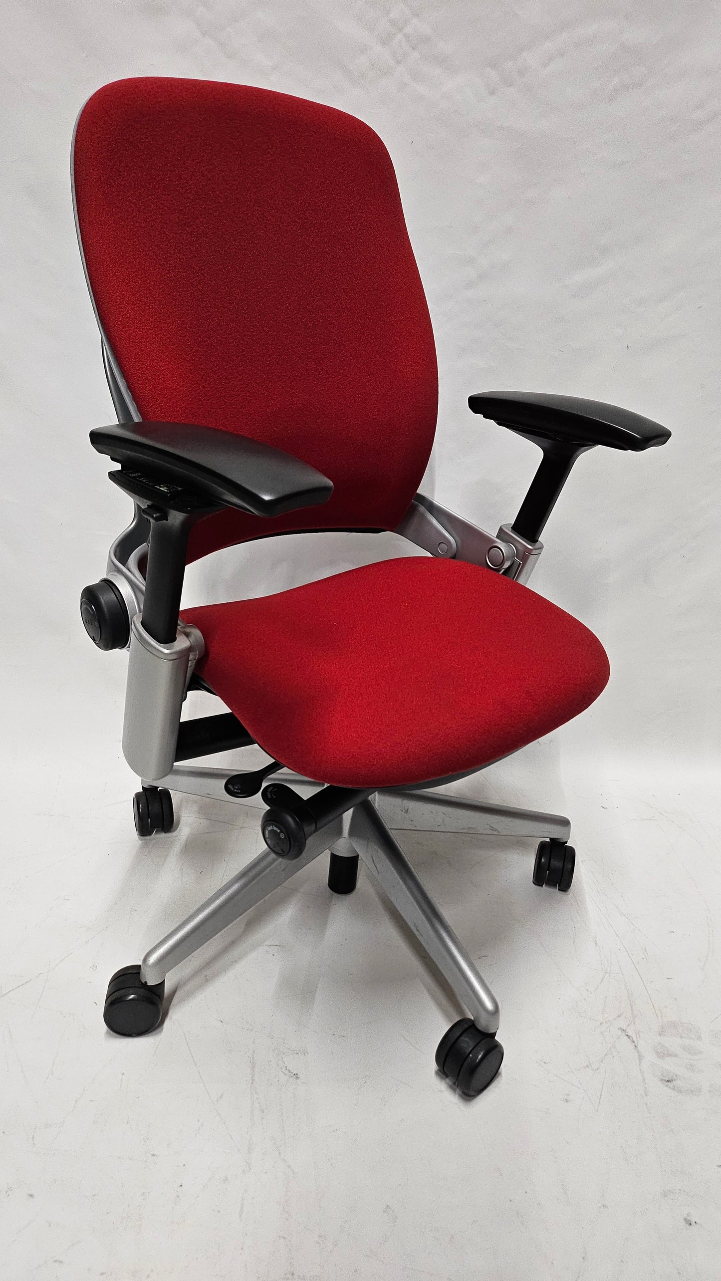 Steelcase Leap V2 Chair in Red Fabric with Silver Frame and Base