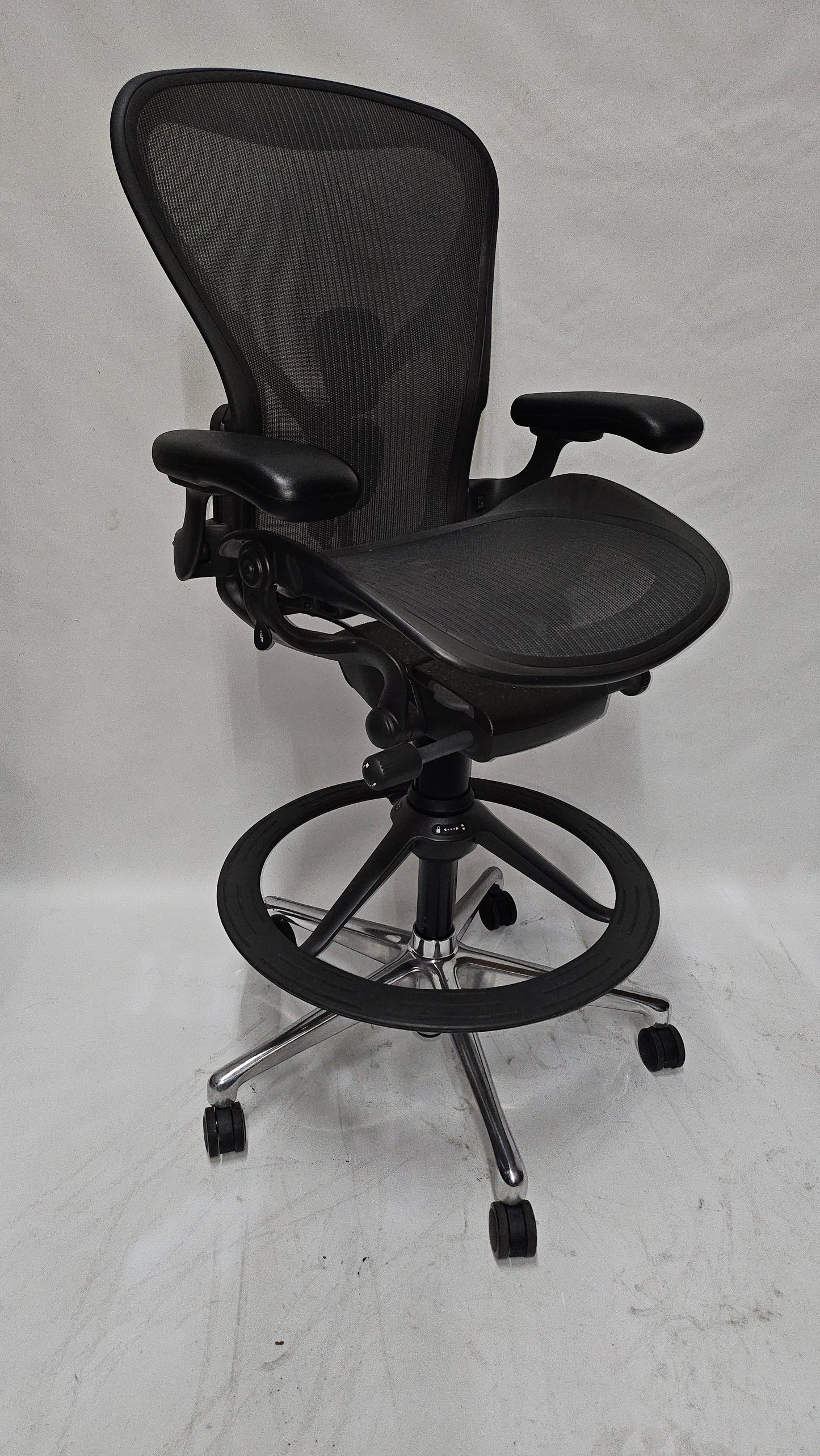 Herman Miller Remastered Aeron Drafting Stool with Aluminum Base, Size B, with PostureFit