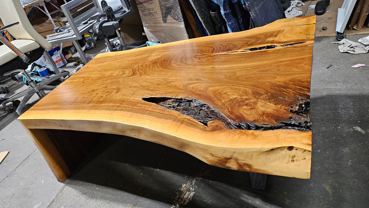 Custom Reclaimed Wood Live Edge Waterfall Coffee Table