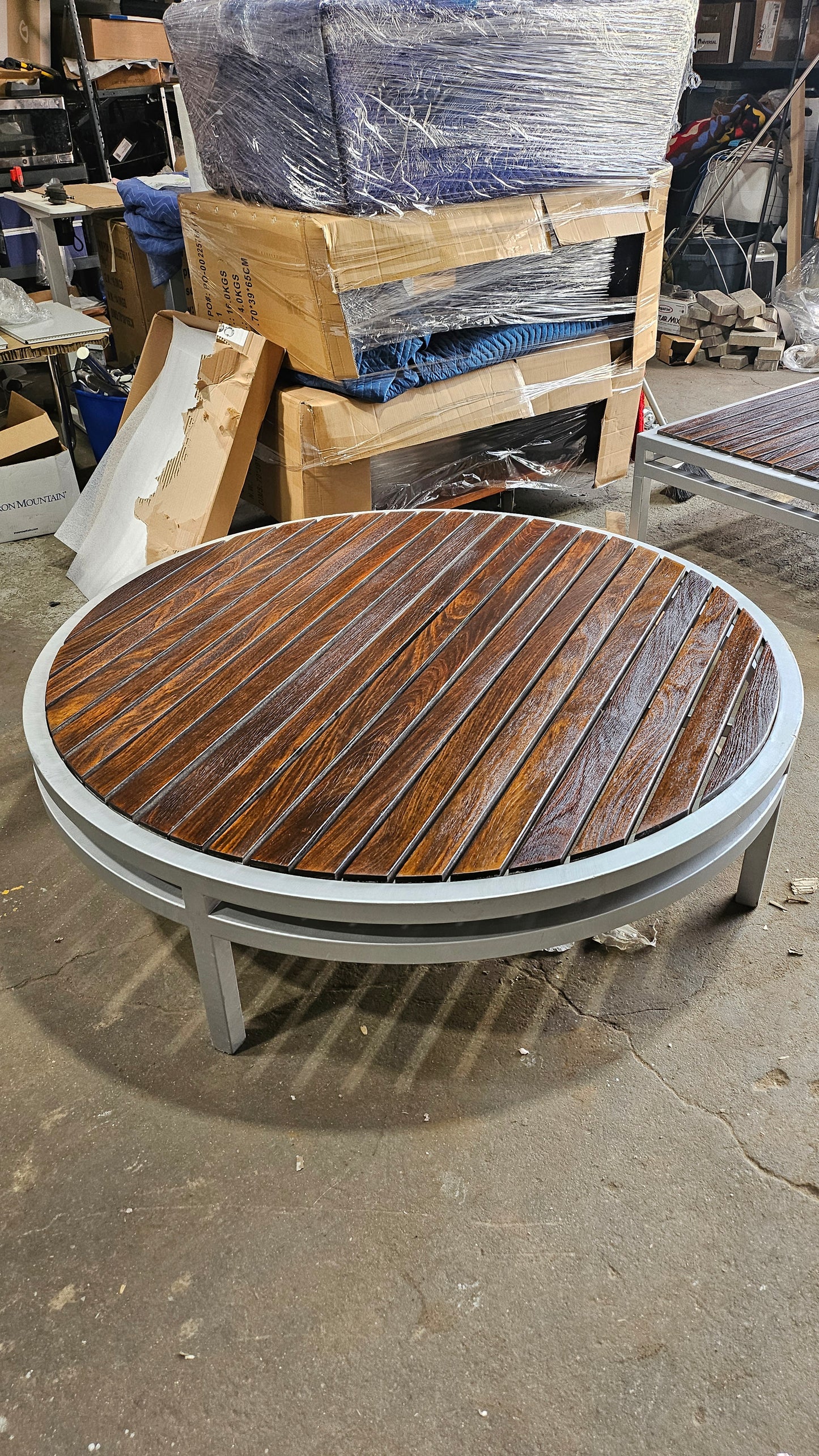 Modern Outdoor Etra Round Coffee Table and 3 Club Chairs