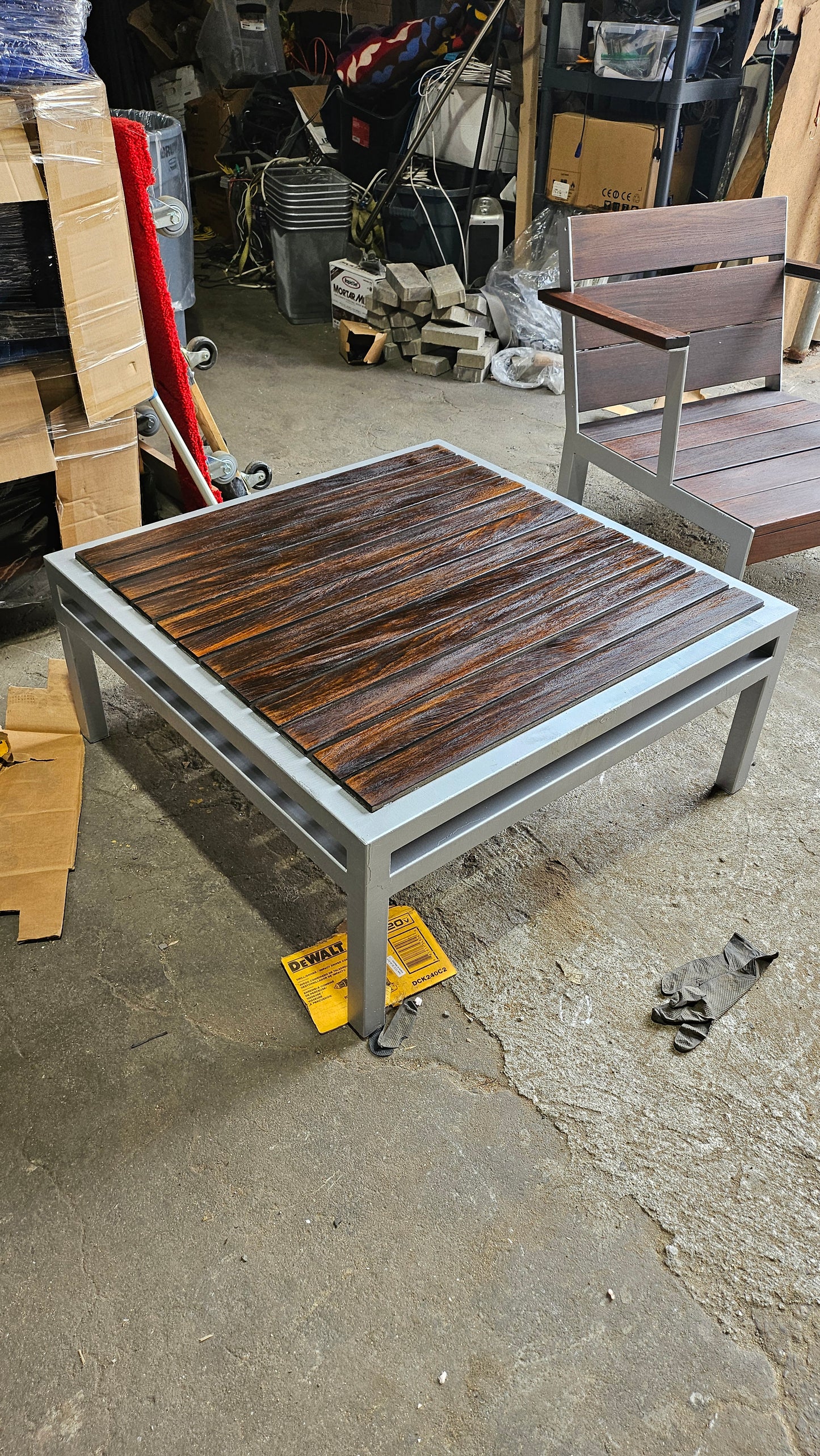 Modern Outdoor Etra Square Coffee Table and 2 Club Chairs