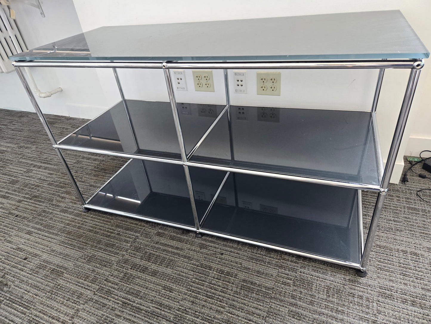 USM Haller 2x2 Console with Grey Glass Shelves and Top