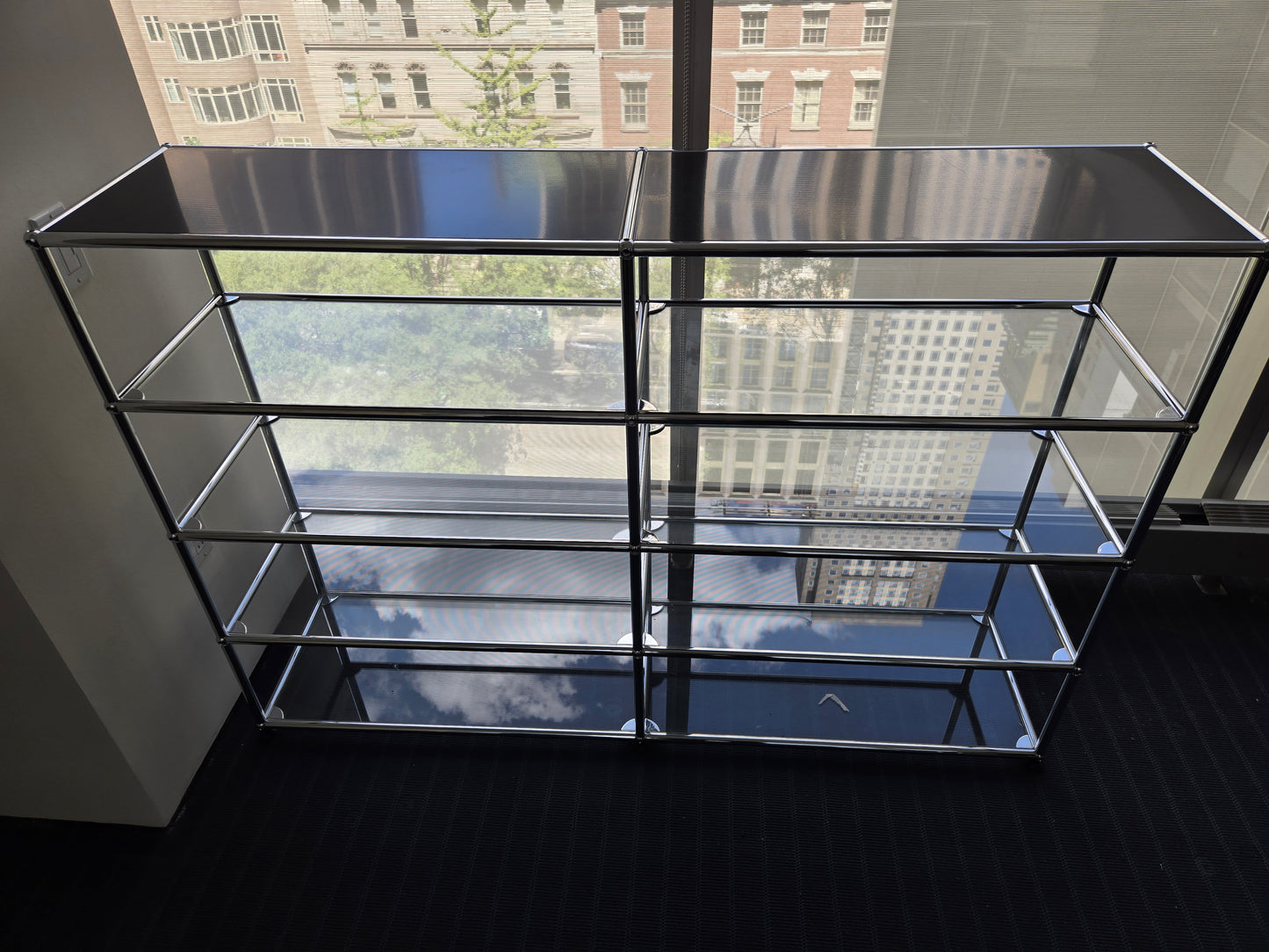 USM Haller 2x4 8-Shelf Bookcase in Glass with Black Top