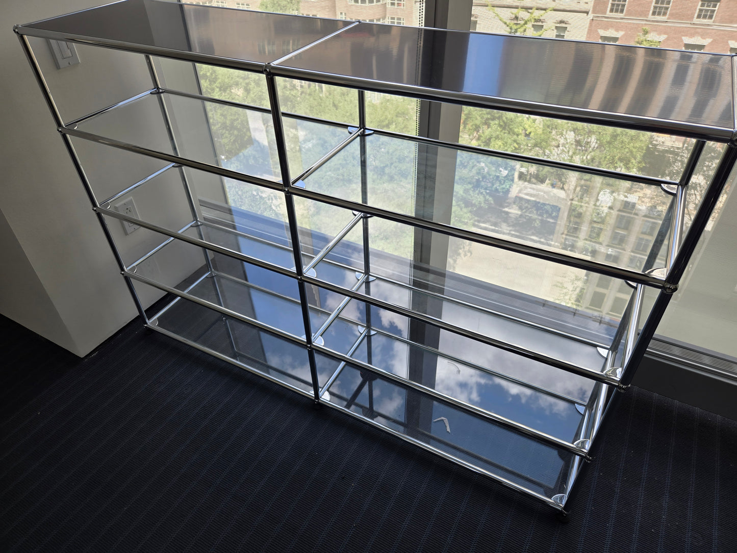USM Haller 2x4 8-Shelf Bookcase in Glass with Black Top