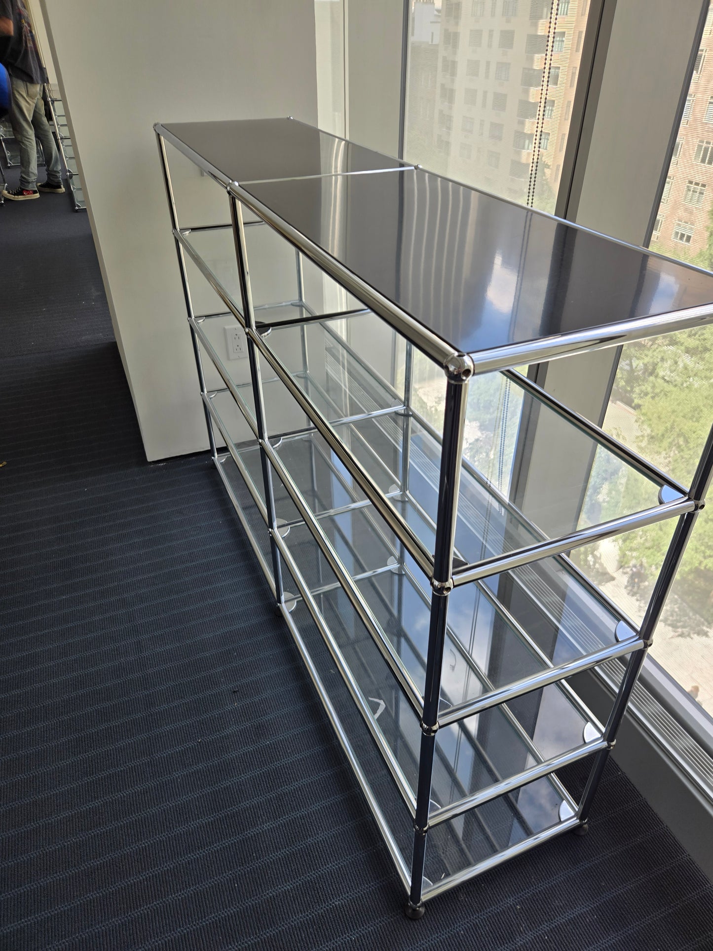 USM Haller 2x4 8-Shelf Bookcase in Glass with Black Top