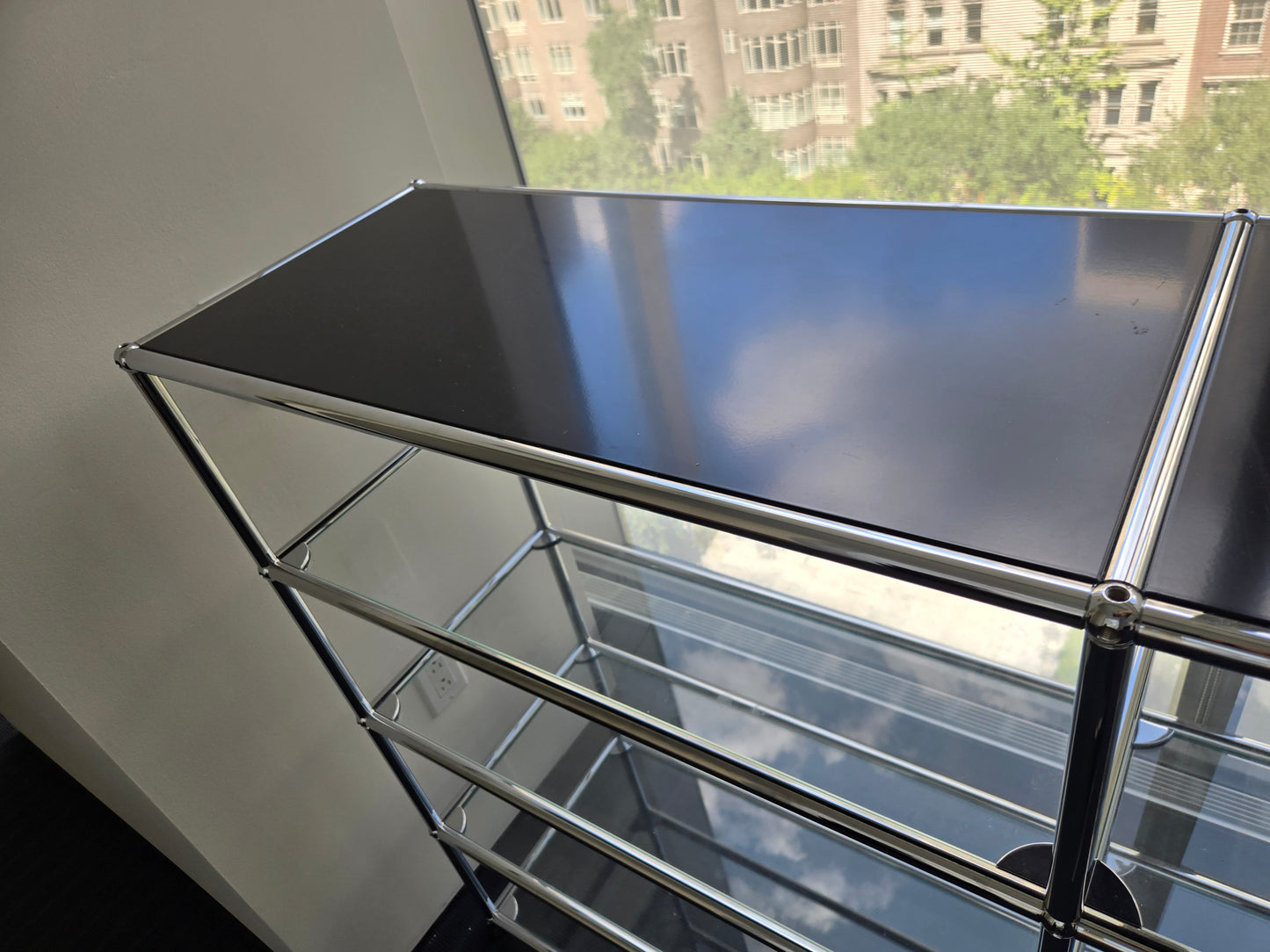 USM Haller 2x4 8-Shelf Bookcase in Glass with Black Top