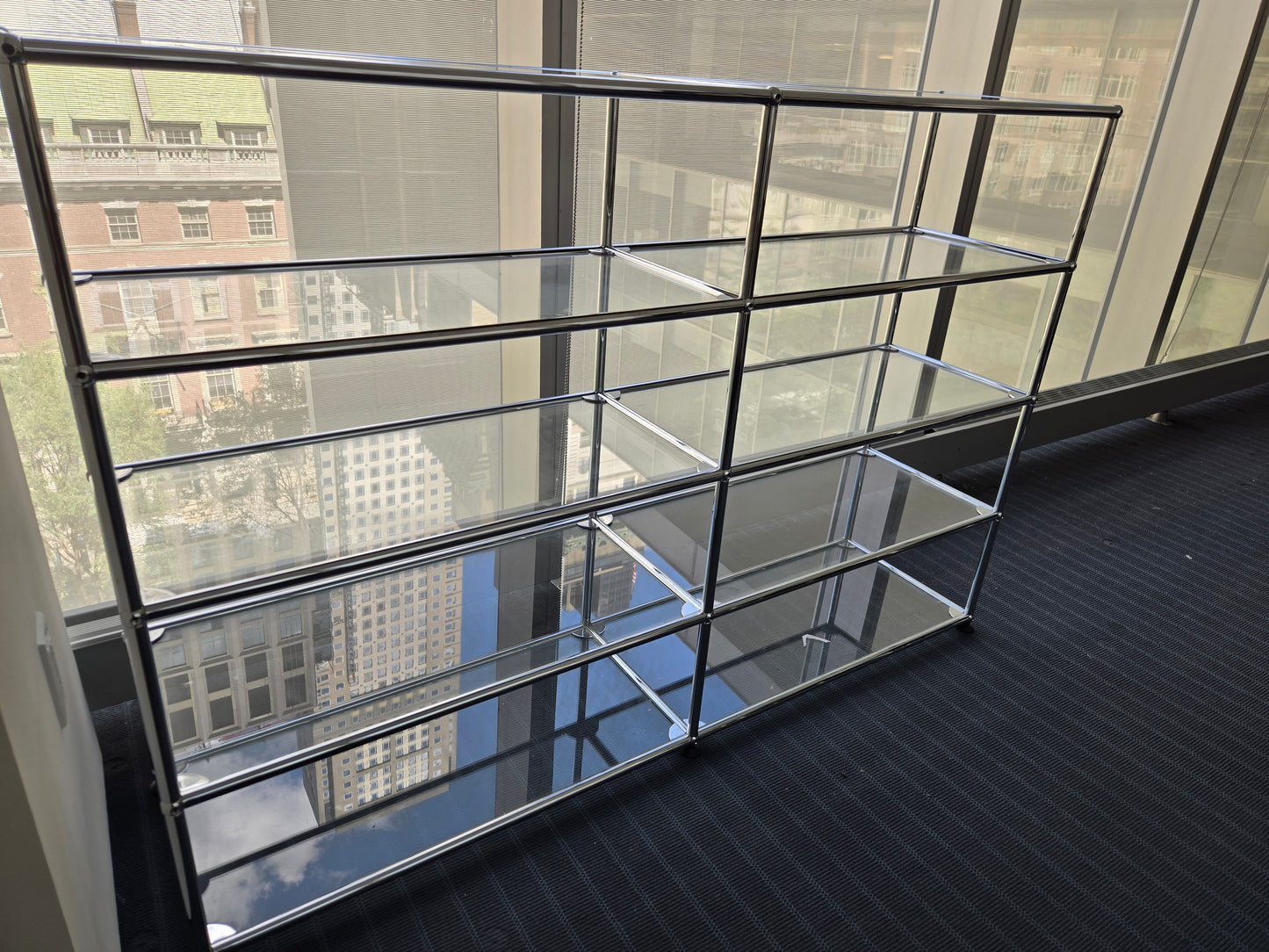 USM Haller 2x4 8-Shelf Bookcase in Glass with Black Top