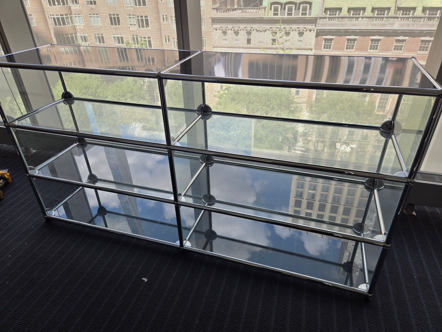 USM Haller 2x3 6-Shelf Bookcase in Glass with Black Top