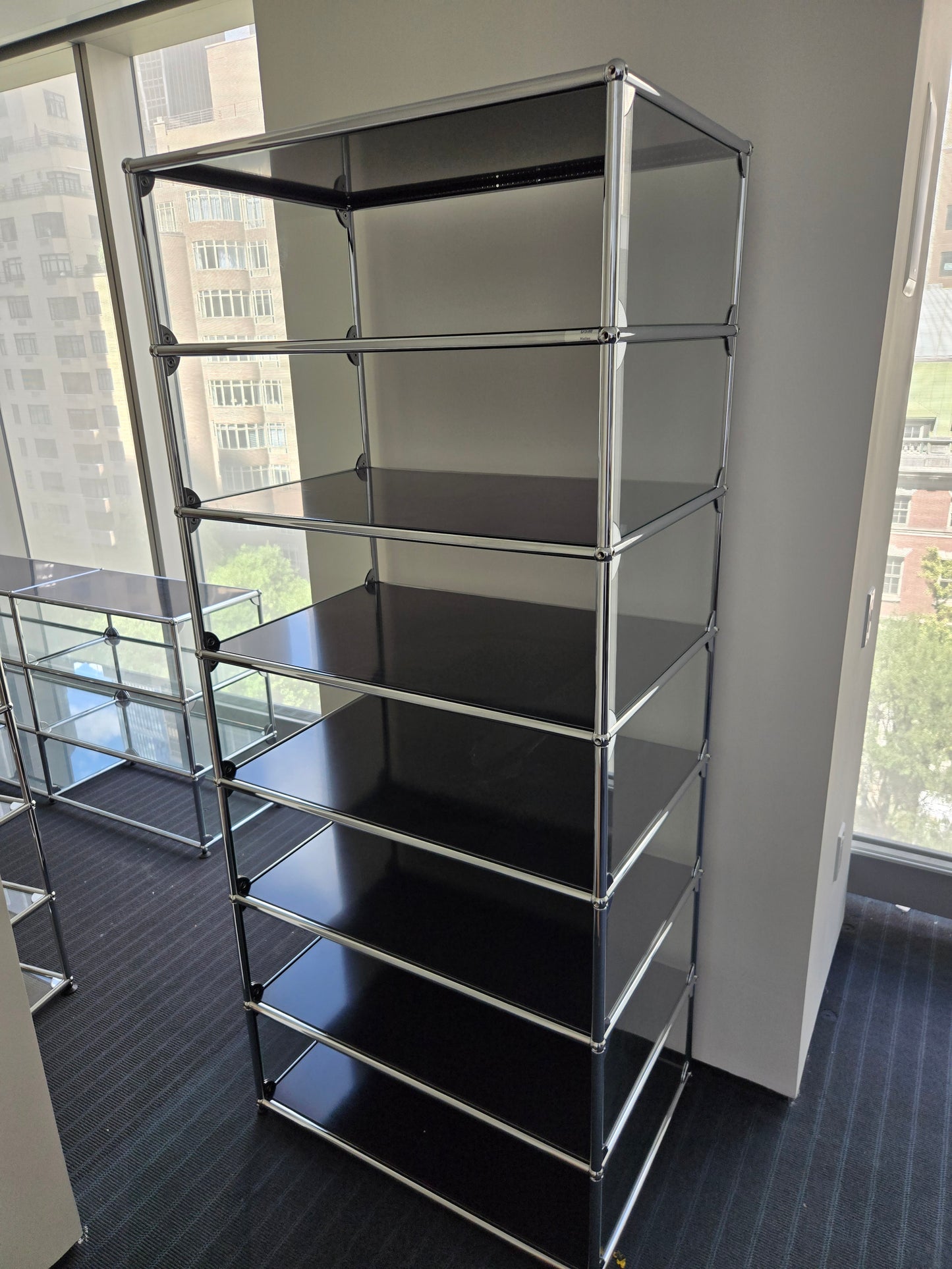 USM Haller 1x7 7-Shelf Bookcase in Black with Glass Sides