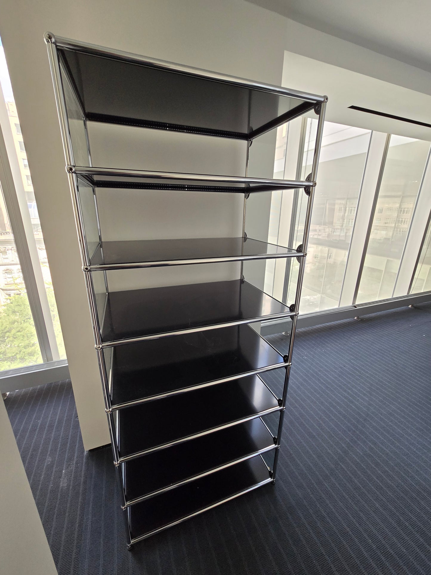 USM Haller 1x7 7-Shelf Bookcase in Black with Glass Sides