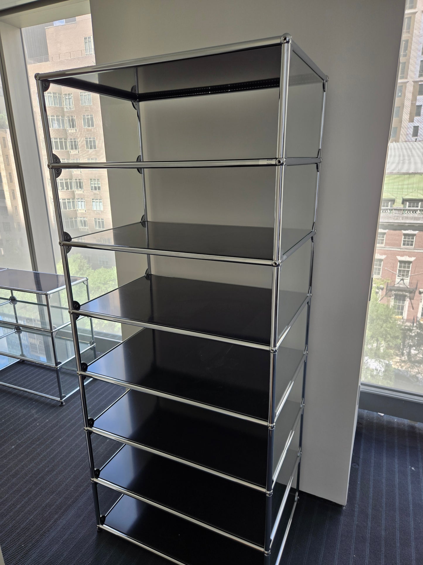 USM Haller 1x7 7-Shelf Bookcase in Black with Glass Sides