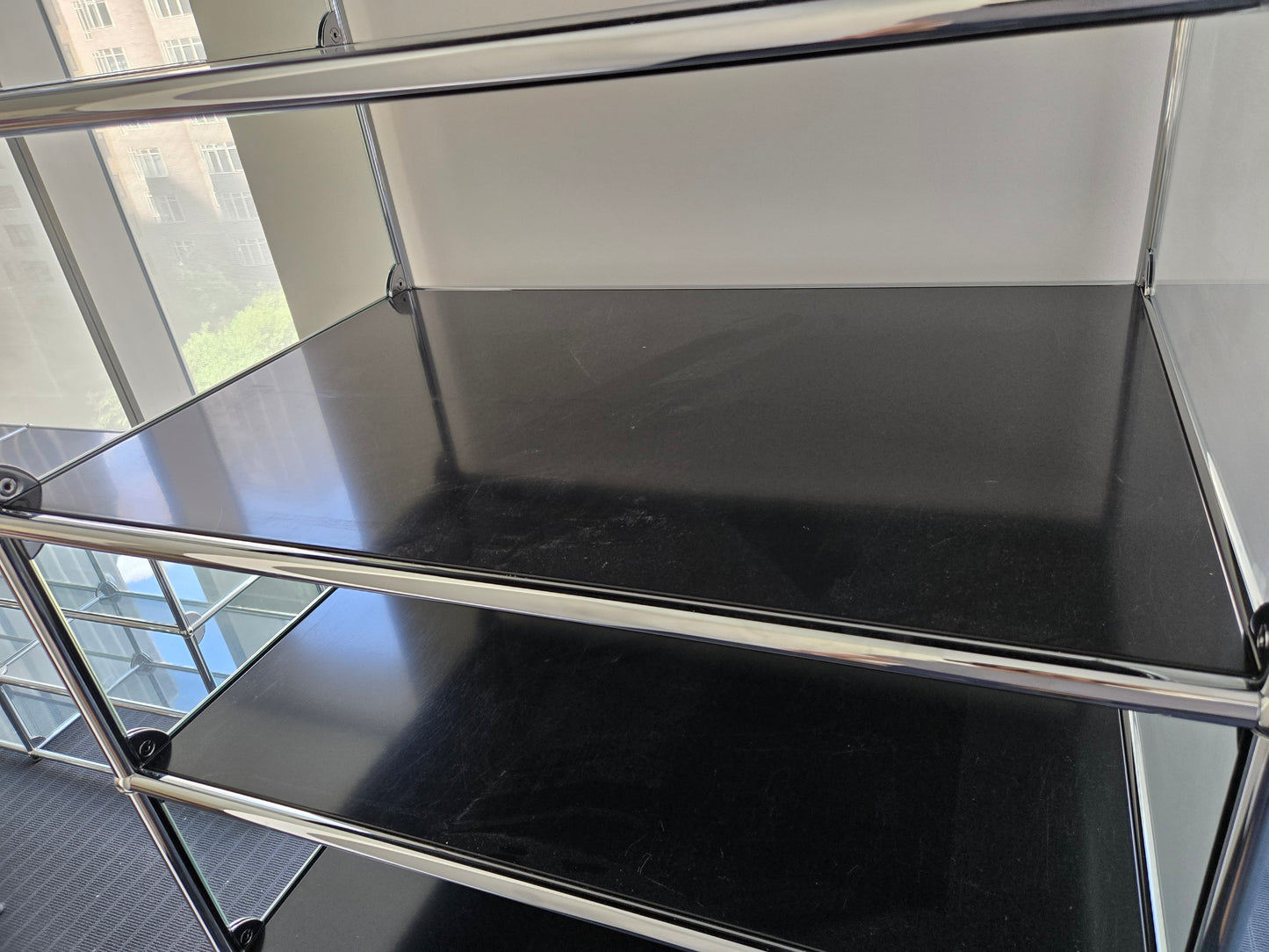 USM Haller 1x7 7-Shelf Bookcase in Black with Glass Sides