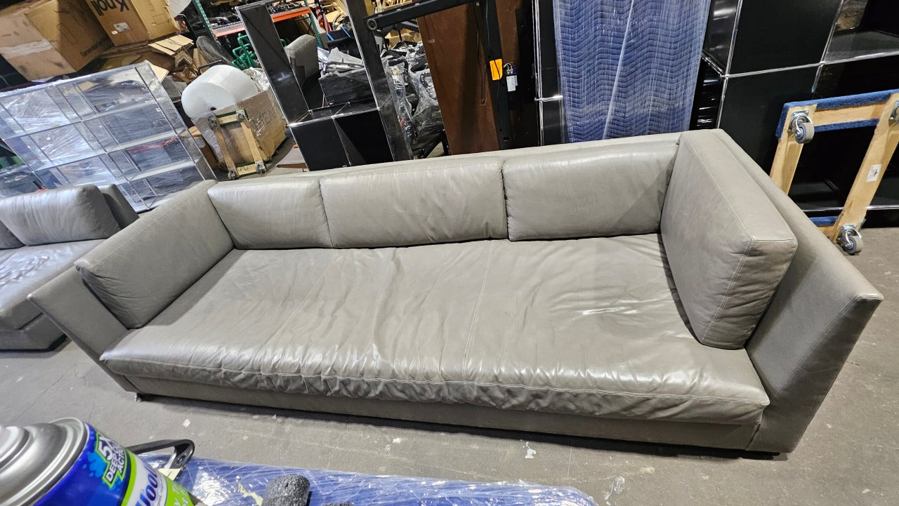 Restoration Hardware Cloud 10x3.5-ft Grey Leather Sofa (with Arms)